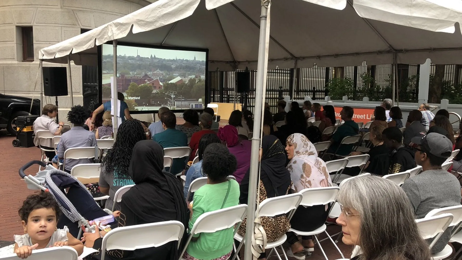 Outdoor tent screening setup